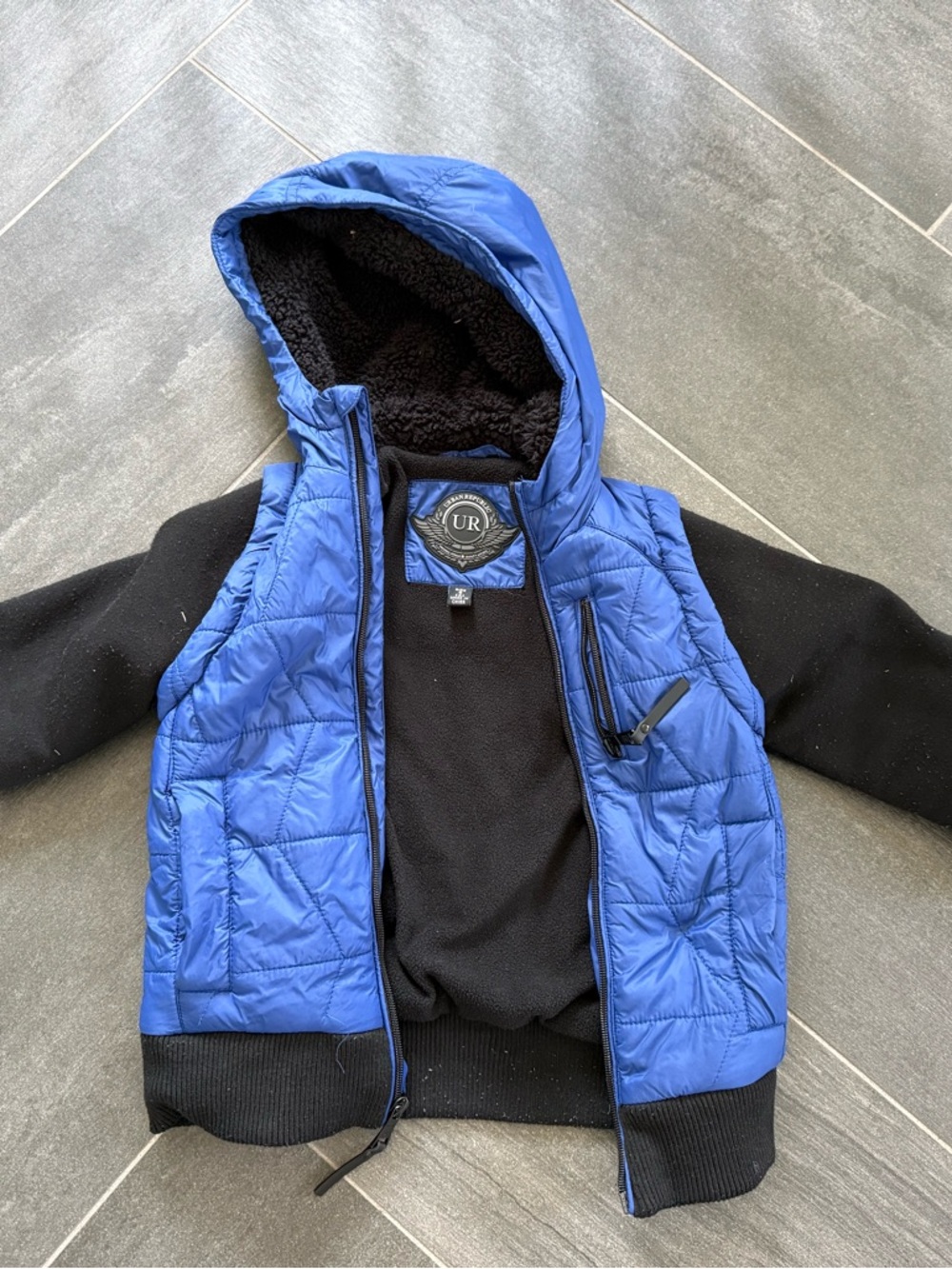 Urban Republic Blue Quilted Jacket w Sweatshirt arms & Sherpa Lining size S / 4